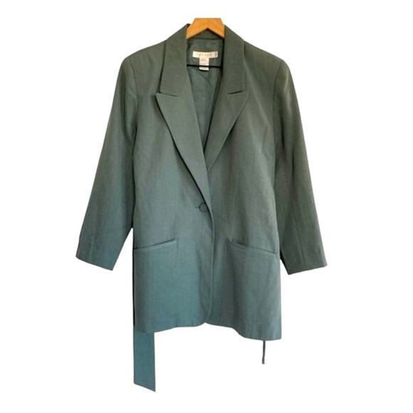 Tweeds Green Wool Blend Tie Belted Blazer Size 8 - Picture 2 of 11